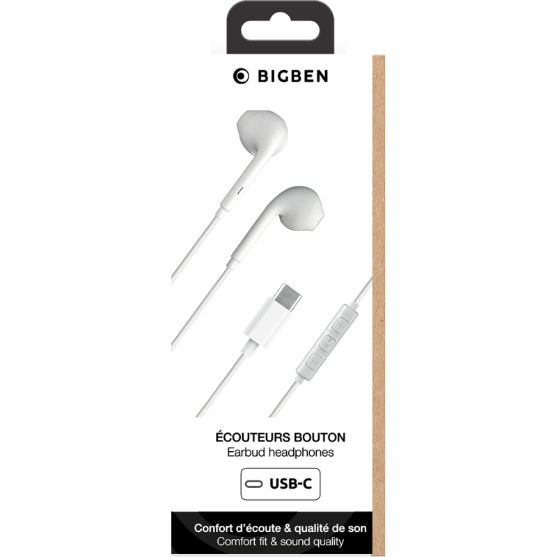 Ecouteurs USB C - 70% Plastique recyclé Blanc Bigben