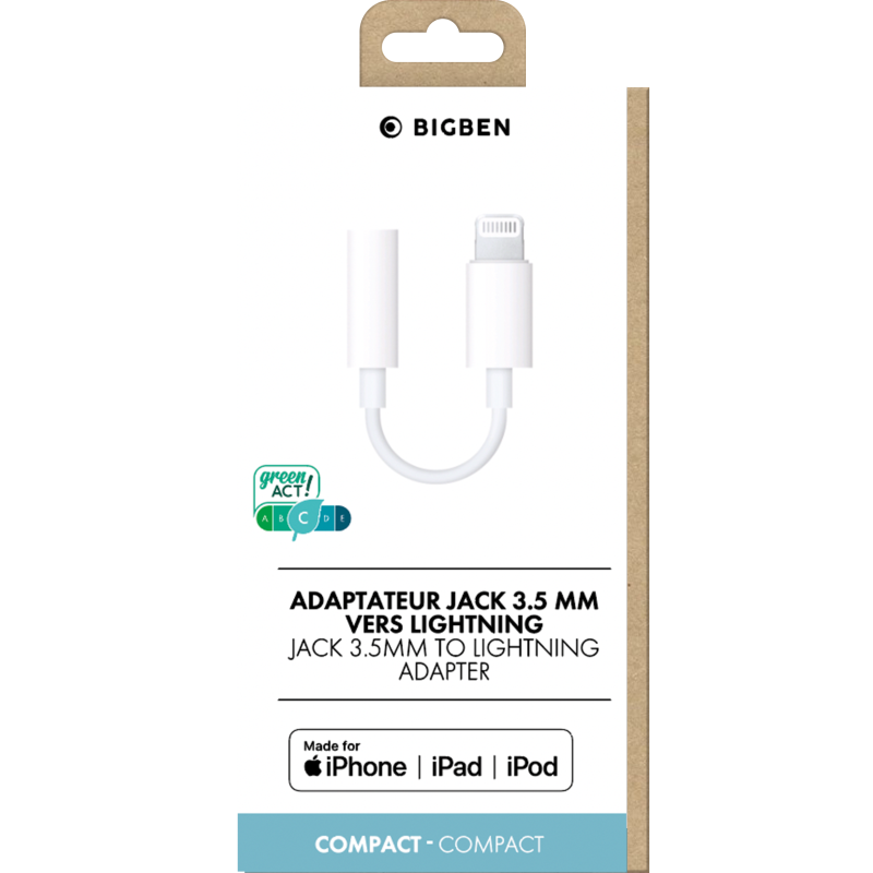 Adaptateur Jack 3.5mm vers Lightning Blanc Bigben