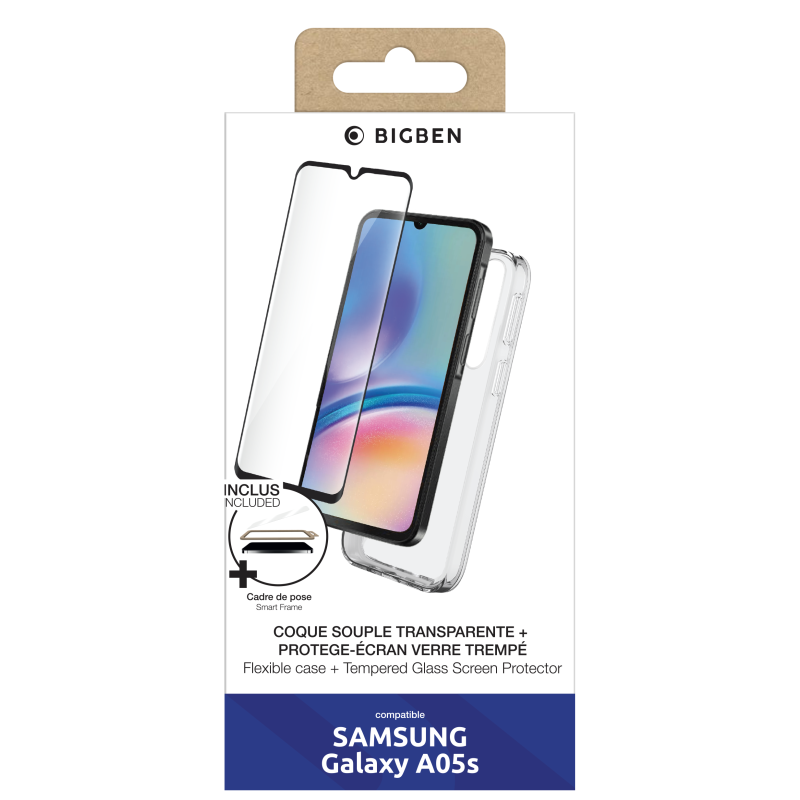 Pack Galaxy A05s Accessoires Coque Transparente + Verre trempé + SmartFrame™ Bigben