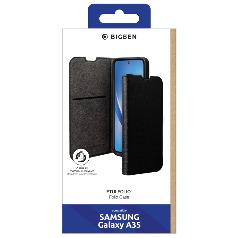 Etui Folio Wallet Samsung Galaxy A35 Support vidéo Noir - 65% Plastique recyclé Certifié GRS Bigben
