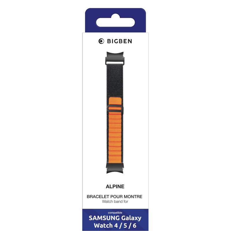 Bracelet boucle alpine orange et noir pour Samsung Galaxy Watch 4, 5 et 6 - Bigben