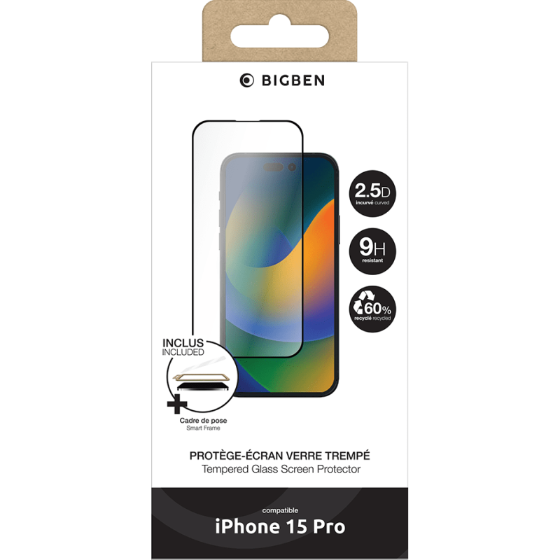 Protège écran 2.5D iPhone 15 Pro (+ SmartFrame? Bigben)