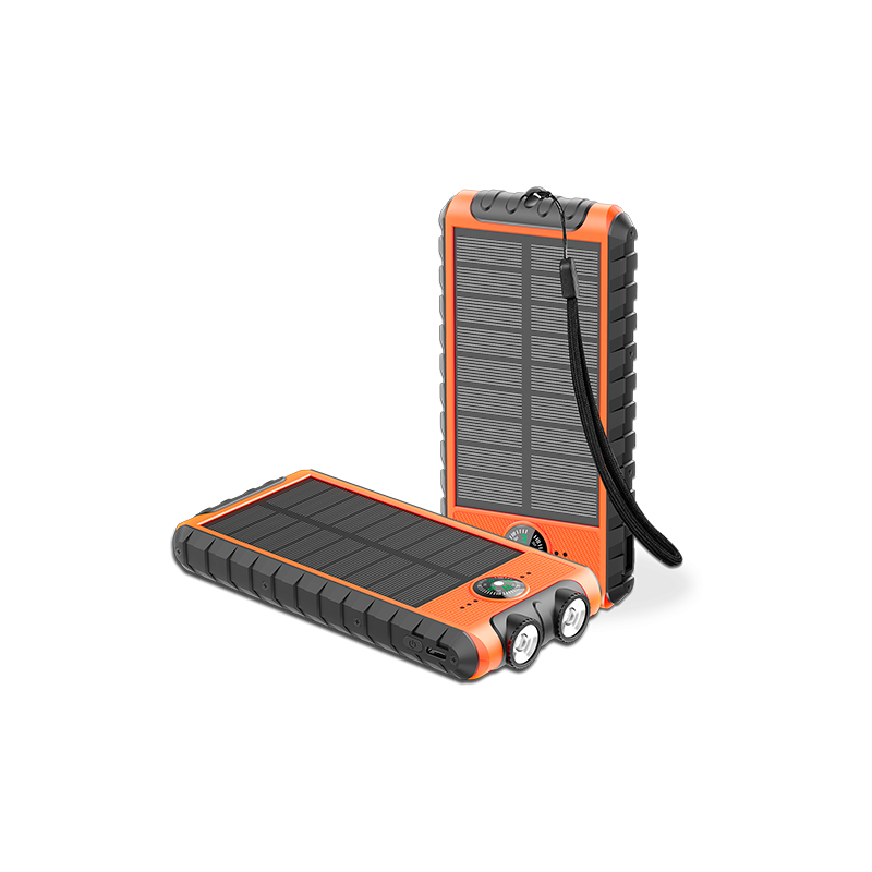 Powerbank Solaire 10000 mAh USB 2A+C Orange/Noir - Equipé d'une lampe torche, d'une dragonne et d'une boussole Bigben