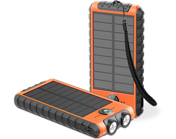 Powerbank Solaire 10000 mAh USB 2A+C Orange/Noir - Equipé d'une lampe torche, d'une dragonne et d'une boussole Bigben