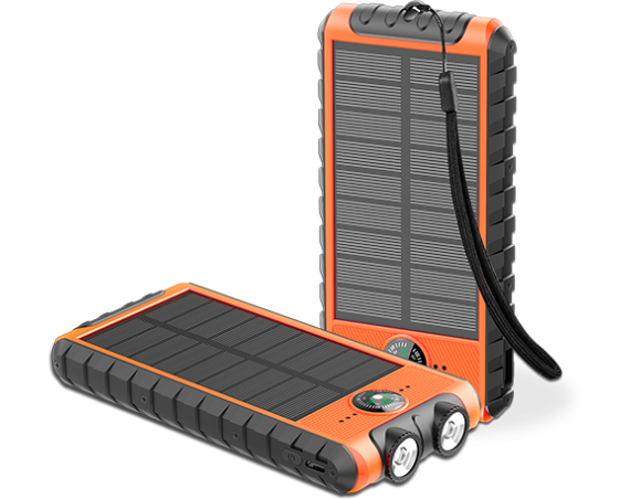 Powerbank Solaire 10000 mAh USB 2A+C Orange/Noir - Equipé d'une lampe torche, d'une dragonne et d'une boussole Bigben