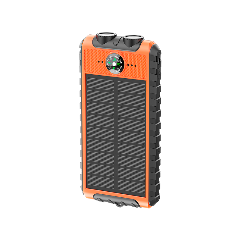 Powerbank Solaire 10000 mAh USB 2A+C Orange/Noir - Equipé d'une lampe torche, d'une dragonne et d'une boussole Bigben