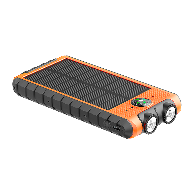 Powerbank Solaire 10000 mAh USB 2A+C Orange/Noir - Equipé d'une lampe torche, d'une dragonne et d'une boussole Bigben