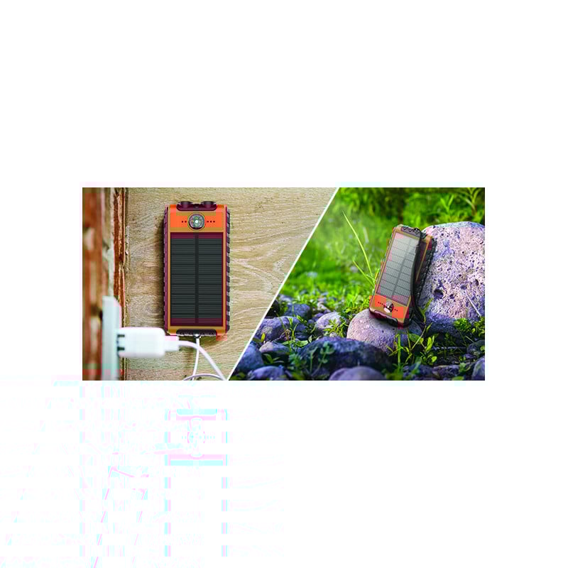 Powerbank Solaire 10000 mAh USB 2A+C Orange/Noir - Equipé d'une lampe torche, d'une dragonne et d'une boussole Bigben