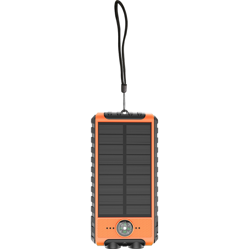 Powerbank Solaire 10000 mAh USB 2A+C Orange/Noir - Equipé d'une lampe torche, d'une dragonne et d'une boussole Bigben