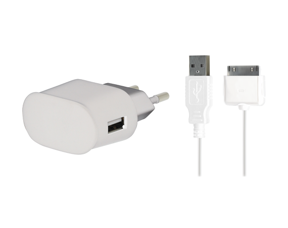 Chargeur maison Blanc USB A 1A + Câble USB A/30 PINS - Bigben
