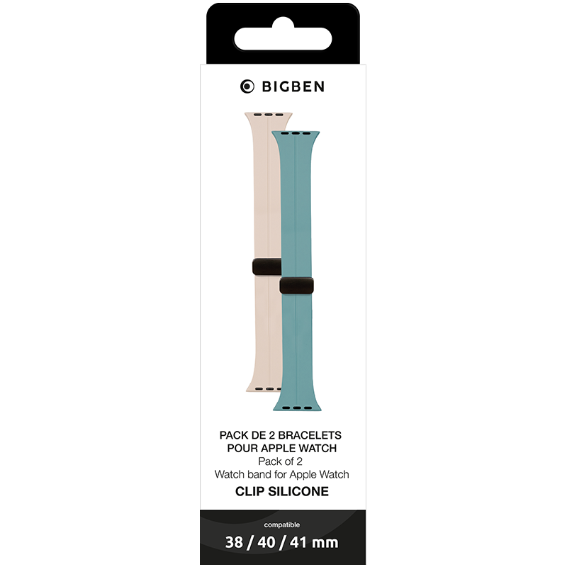 Pack de 2 Bracelets Silicone pour Apple Watch 38-40-41mm Bleu et Beige Bigben