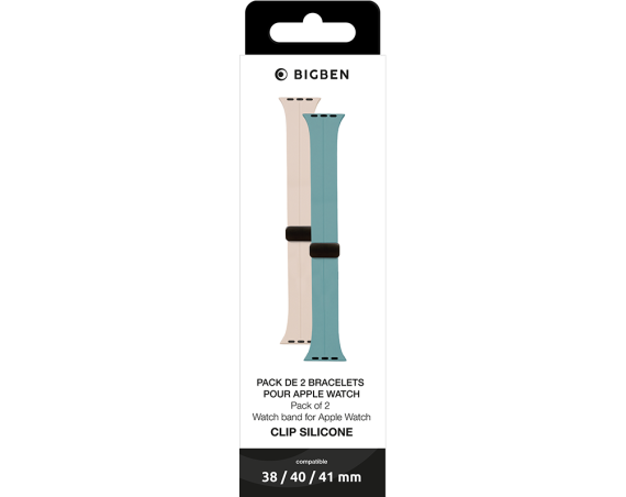 Pack de 2 Bracelets Silicone pour Apple Watch 38-40-41mm Bleu et Beige Bigben