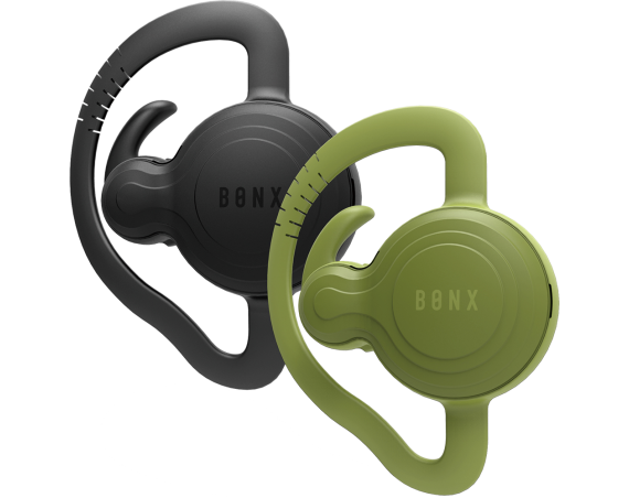 Oreillettes Bluetooth noires et vertes Bonx
