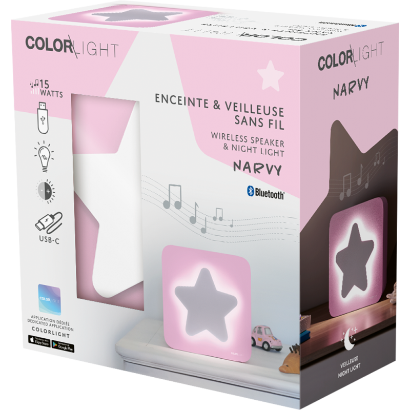Enceinte Bluetooth® Néon Lumineuse M + Veilleuse Etoile Rose ColorLight