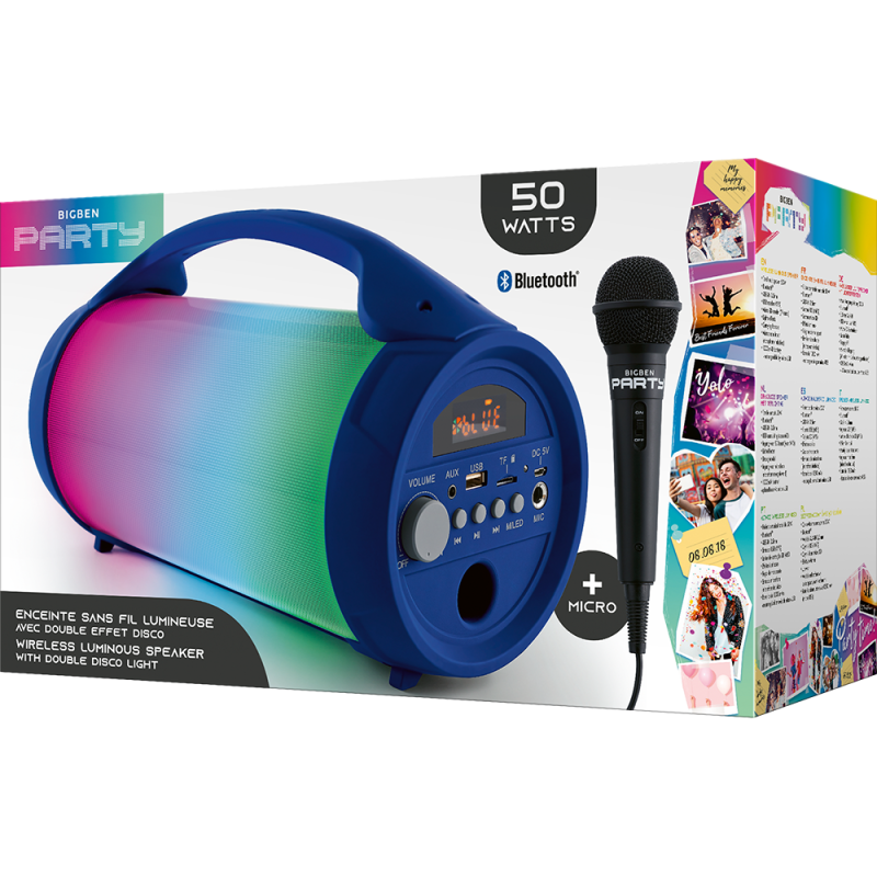 Enceinte Bluetooth® PARTY LITE avec effets lumineux avec micro Bleue Party
