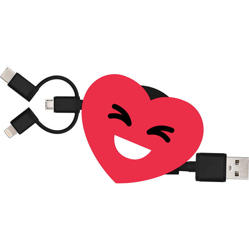 Câble 3 en 1 Suzy USB A/micro USB & USB C & Lightning 1m Coeur Yello Koko