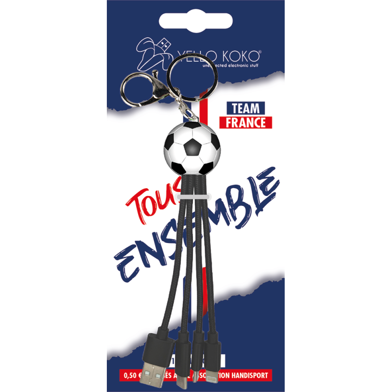 Câble 3 en 1 Andy Sport USB A/micro USB & USB C & Lightning 0,20m Foot Yello Koko