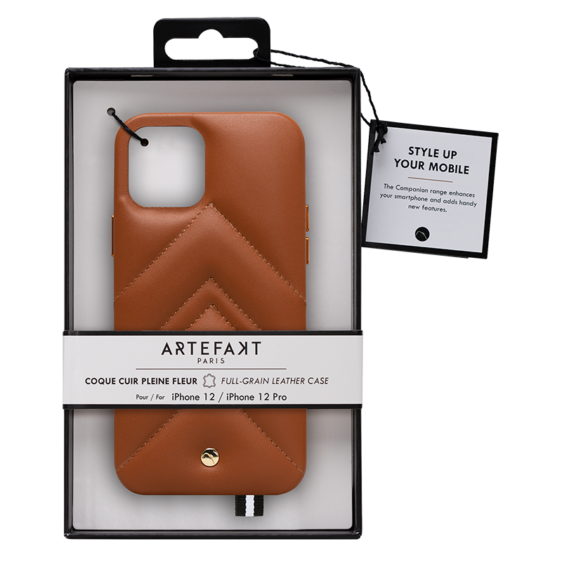 Coque pour iPhone 12 / 12 Pro Louvre en Cuir matelassé Cognac Artefakt
