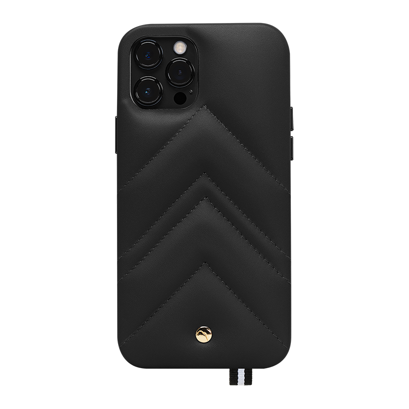 Coque POUR iPhone 12 Pro Max Louvre en Cuir matelassé Noire Artefakt