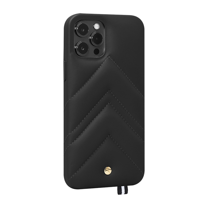 Coque POUR iPhone 12 Pro Max Louvre en Cuir matelassé Noire Artefakt