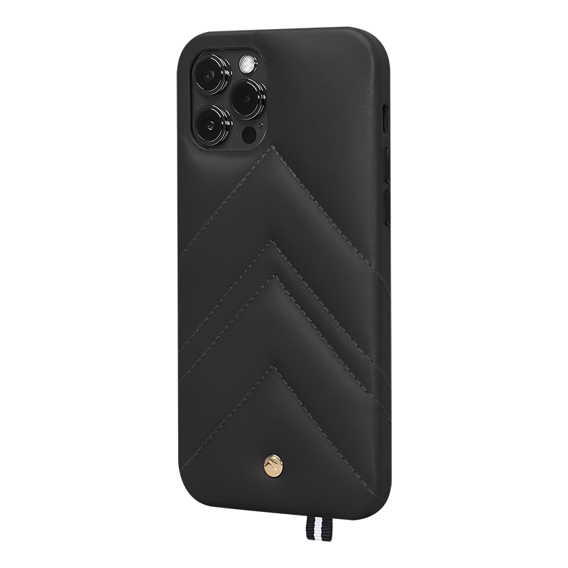 Coque POUR iPhone 12 Pro Max Louvre en Cuir matelassé Noire Artefakt