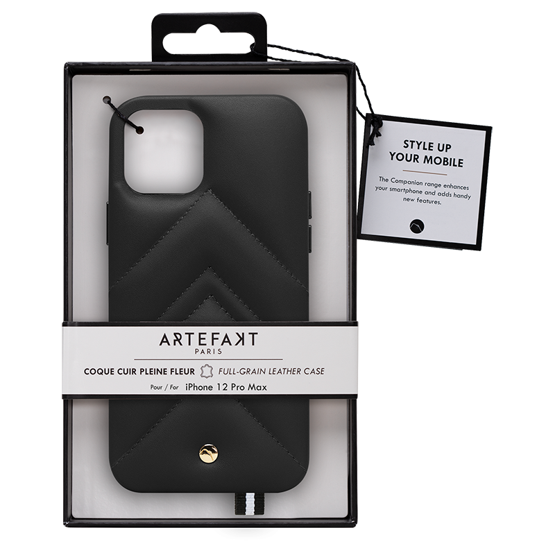 Coque POUR iPhone 12 Pro Max Louvre en Cuir matelassé Noire Artefakt