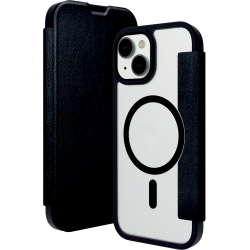 Etui Folio pour iPhone 15 en Cuir végétalien et plastique recyclé Helsinki Noir et Transparant DBramante1928