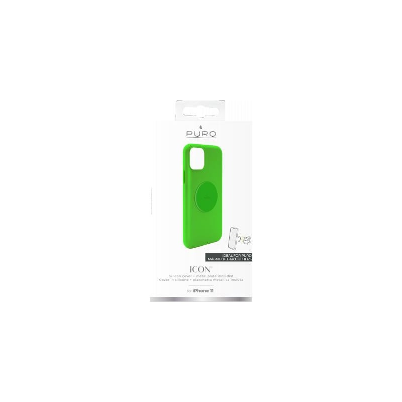 Coque iPhone 11 Silicone Icon aimantée Verte Fluo Puro