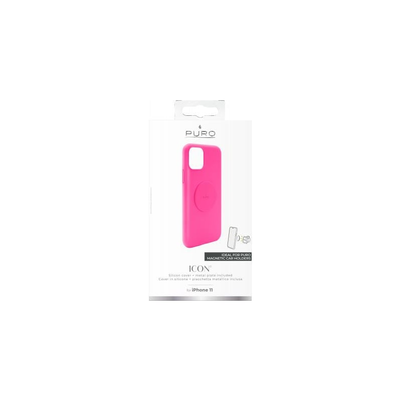 Coque iPhone 11 Silicone Icon aimantée Fuchsia Fluo Puro